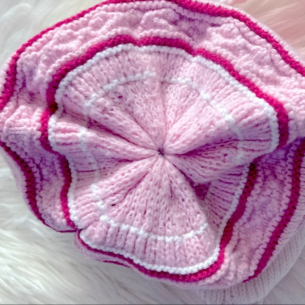 Girl’s Winter Pink White Knitted Hat